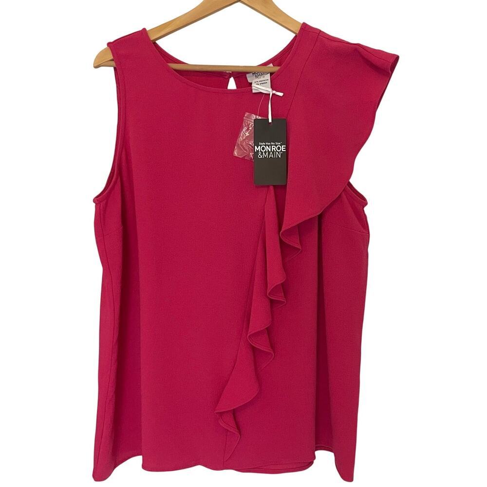 NWT MONROE & MAIN WOMEN'S SLEEVELESS RUFFLED PINK BLOUSE SZ XL